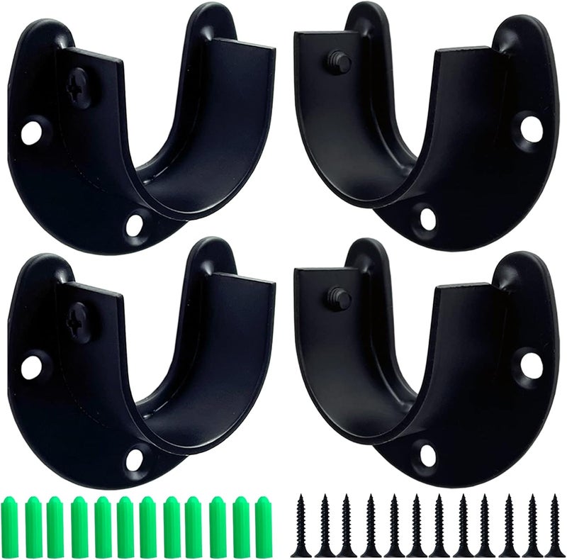 OperSeven 1-1/4 Inch 4 Packs Black Heavy Duty Stainless Steel Closet Rod End Supports Closet Pole Sockets Flange Rod Holder with Screws， Closet Shelf and Rod Brackets (Open Flange) - Image 1